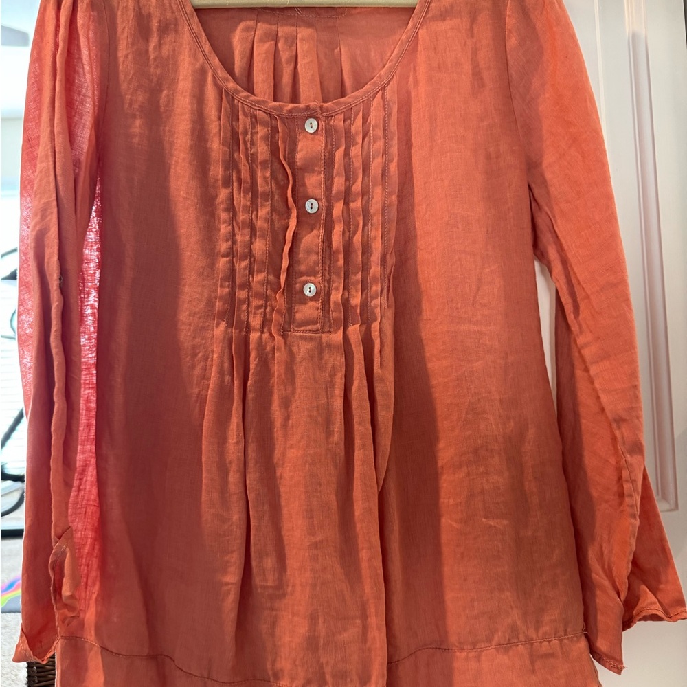Nurture by Lamaze Coral Button-Front Blouse 100% linen